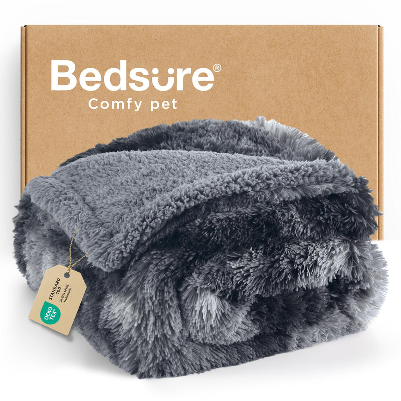 Bedsure Dog Blankets for Large Dogs, Fluffy Waterproof Dog Blanket for Couch Protector and Bed Washable, Fuzzy Faux Fur Pet Throw Blankets for Calming, Dog Accessories, XL, 50×60 inch, Tie-dye Grey