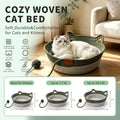 Cotton Rope Cat Basket Bed with Cat Ear Handles, Woven Cat Bed Pet Sleeping Bed Cat Nest with Removable Cushion, Scratch
