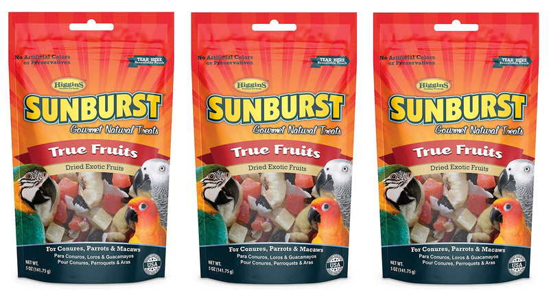 Higgins 3 Pack of Sunburst Gourmet Natural Bird Treats, 5 Ounces Each, True Fruits Flavor, for Conures Parrots and Macaws