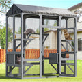 TIMHAKA 72" Catio Outdoor Cat Enclosure, Walk-in Large Cat Cage for Multiple Indoor Outdoor Cats, Cat Shelter for Feral, Cats House with 7 Platform & 2 Resting Box, Waterproof Roof, UV Resistant, Grey