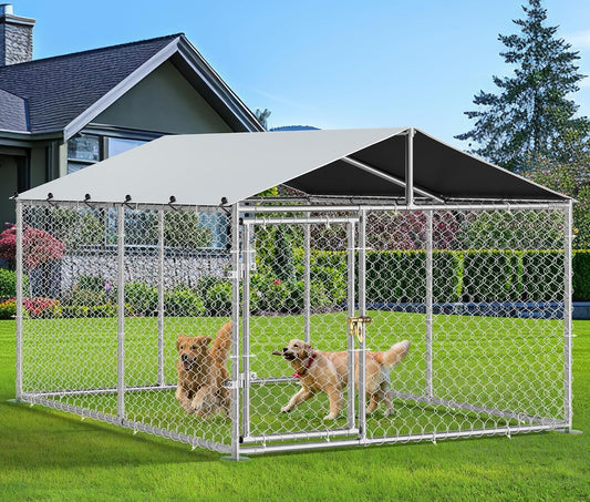YITAHOME 7.5'x7.5' Outdoor Dog Kennel with Metal Dog Gate