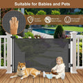 Weatherproof Outdoor Retractable Gate for Dogs with No Rust Stainless Steel Screws and Rods, 55" Wide Waterproof Retractable Baby Gates, Scratch-Resistant Mesh Safety Outdoor Pet Gate for Deck, Black