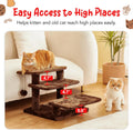 Furcato 15''H Multi-Step Pet Stairs for High Beds & Sofas, 3-Step Cat Stairs with 2 Toy Balls, Wide Boards for Indoor Kittens Dogs Pets Climbing, Brown