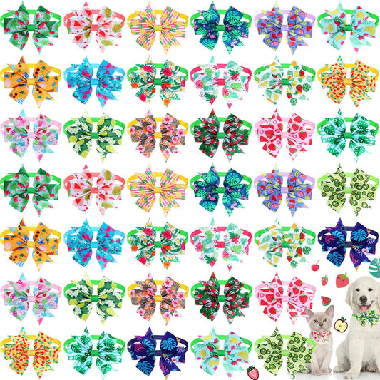 Talltalk 40 Pcs Summer Hawaiian Dog Bow Ties Luau Collar Bows for Dogs Tropical Fruit Puppy Bowties with Plastic Buckle Adjustable Grooming Collar Accessories for Small Medium Cat Pet Holiday Costume