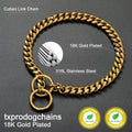txprodogchains 18K Gold Chain Dog Collar 10MM Cuban Link Chain Stainless Steel Metal Links Walking Training Collar for S