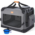 Morpilot 24-inch Portable Collapsible Dog Crate: Travel Dog Crate Soft-Sided for Small Dogs up to 27lbs, with Foldable Bowl, Shoulder Strap & Storage Pockets, Grey